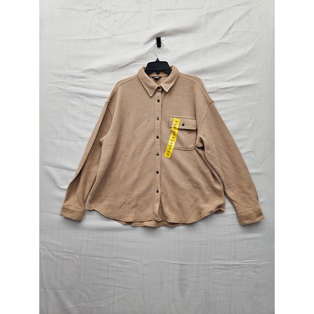 Buffalo Jeans Womens Waffle Knit Button Down Shirt‎ Brown Cotton Blend Size M